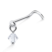 Stone Hook Shaped Silver Curved Nose Stud NSKB-556